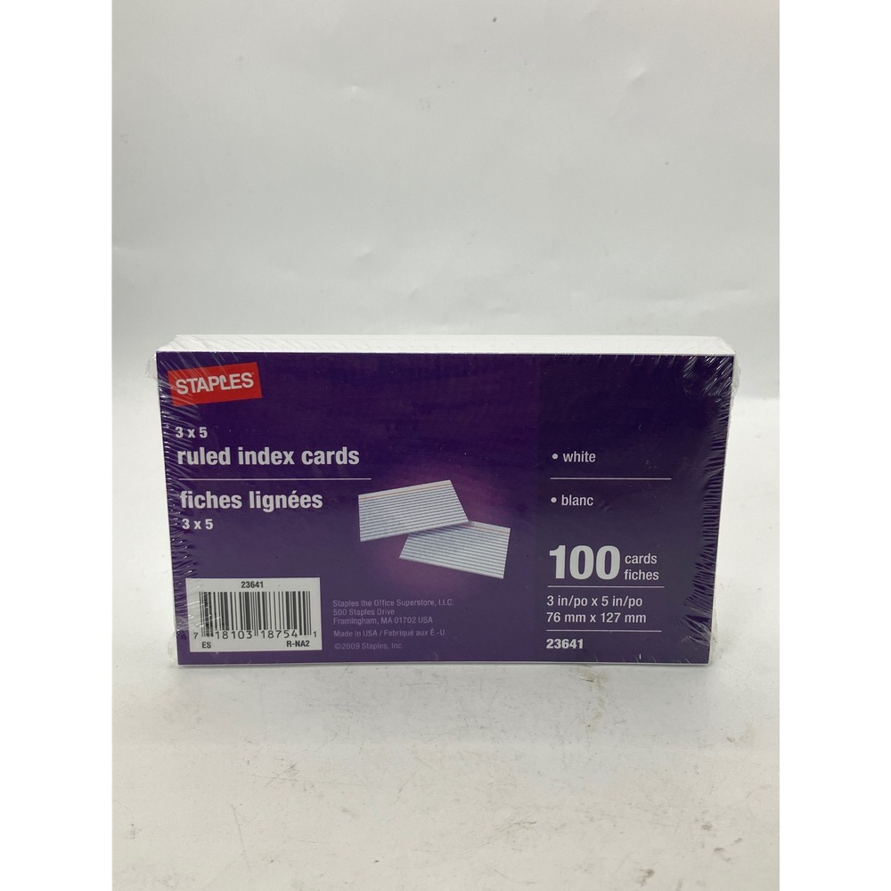 Staples 3x5 Ruled Index Cards White 100 Count Note Cards New Sealed